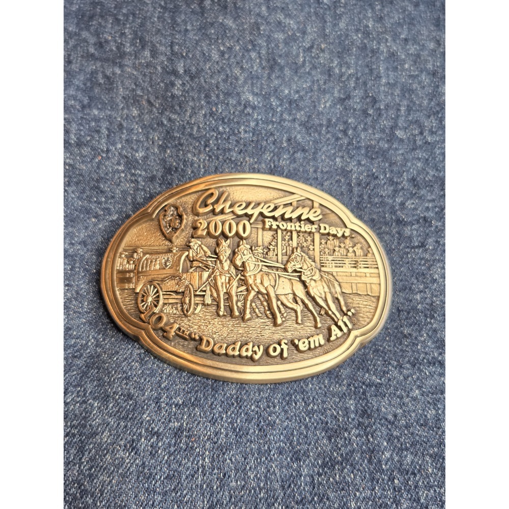 2000 Cheyenne Frontier Days 104th Brass Belt Buckle Heritage Mint w/Case
